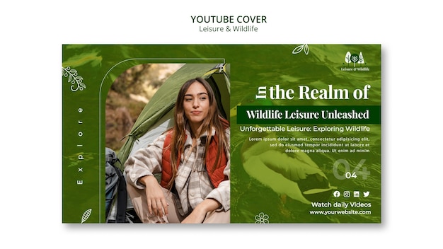 PSD gratuit couverture youtube de loisirs et de la faune dessinée à la main