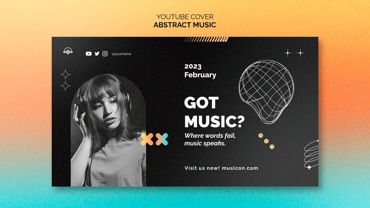 PSD gratuit couverture youtube de musique abstraite dessinée à la main
