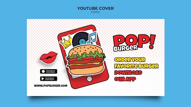 PSD gratuit couverture youtube de la nourriture pop art