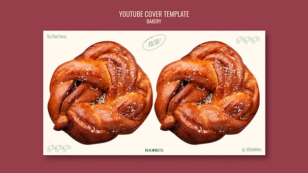 PSD gratuit couverture youtube de produits de boulangerie dessinés à la main