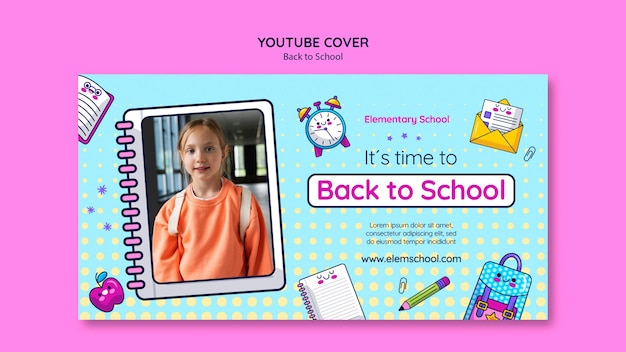 PSD gratuit couverture youtube de retour à l'école dessinée à la main