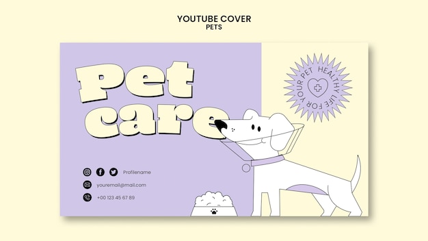 Couverture youtube de soins pour animaux de compagnie dessinés à la main