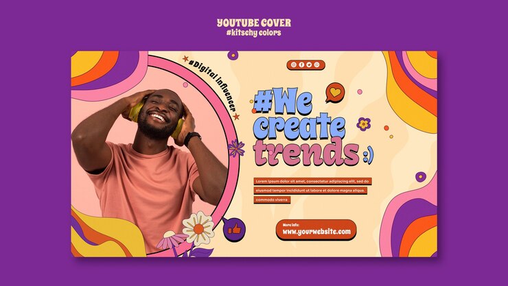 PSD gratuit couverture youtube style couleurs kitsch