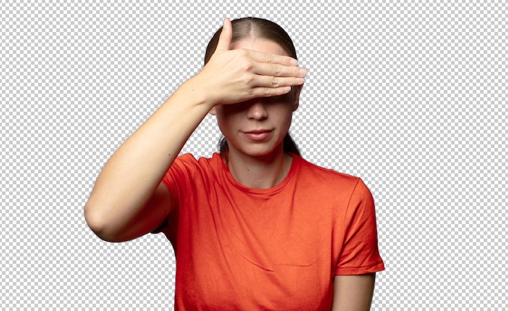 PSD gratuit couvrir les yeux avec une main se sentir effrayé ou anxieux se demander ou attendre aveuglément une surprise