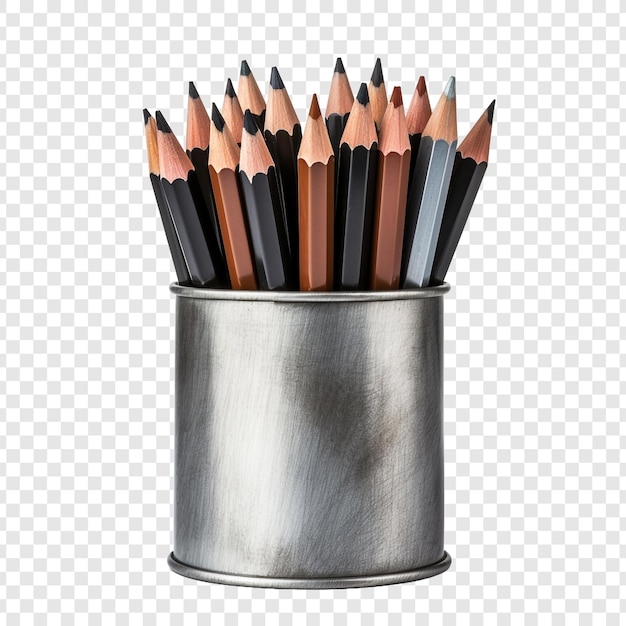 PSD gratuit crayons en graphite dans un boîtier métallique isolé sur fond transparent