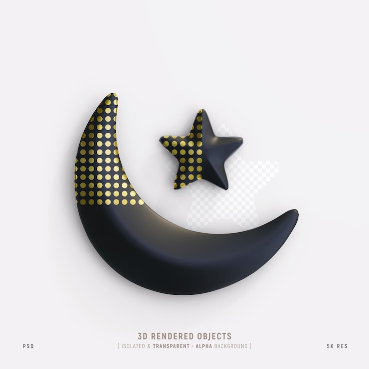 PSD gratuit croissant de lune mignon islamique et étoile isolée rendu 3d