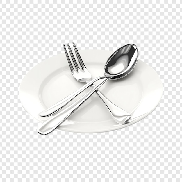 Une cuillère et une fourchette d'argent élégantes sur une assiette blanche prêtes pour un repas