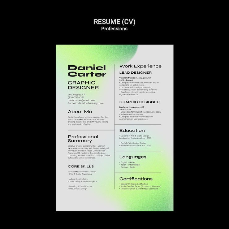 PSD gratuit cv de graphiste