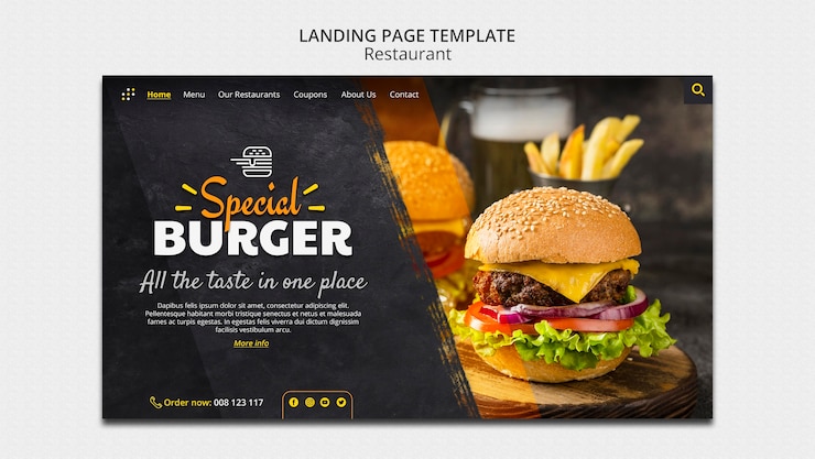 PSD gratuit délicieuse page de destination du restaurant de hamburgers