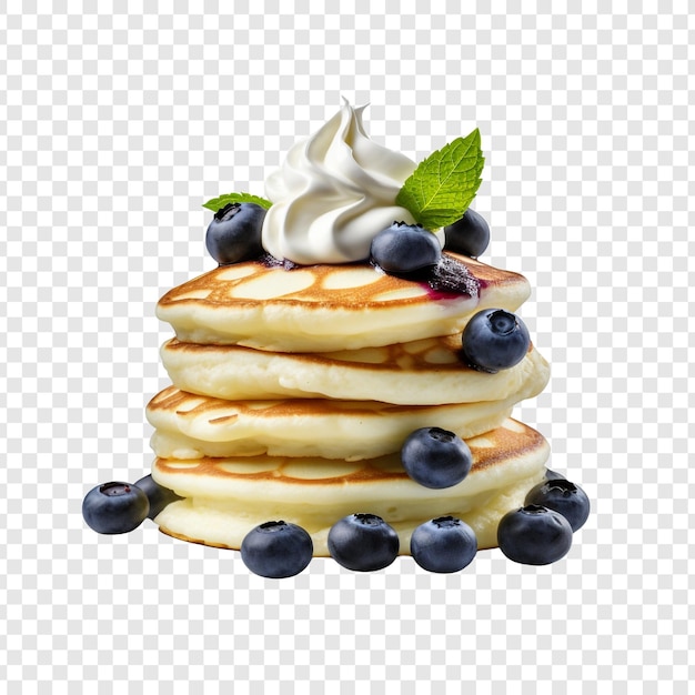 PSD gratuit délicieuse pile de crêpes à la ricotta et aux bleuets isolées sur fond transparent