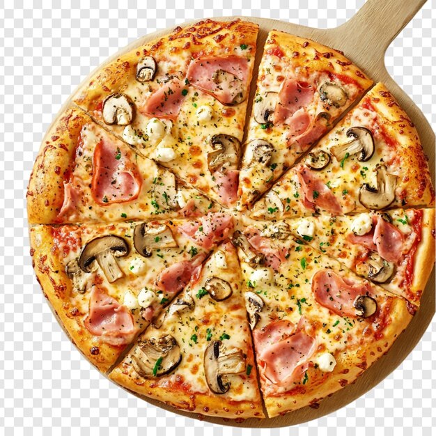 Une délicieuse pizza au jambon et aux champignons