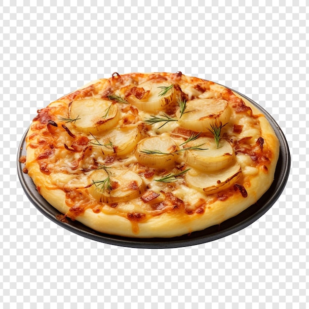 PSD gratuit délicieuse pizza caramélisée à l'oignon de pomme de terre isolée sur un fond transparent