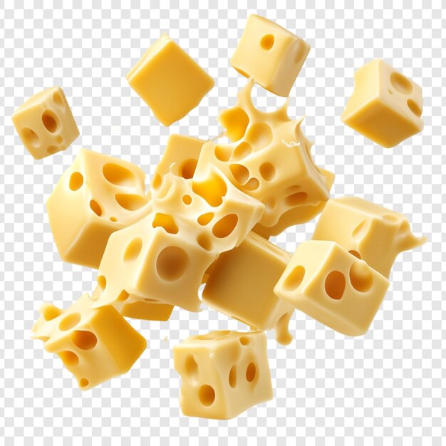 Des délicieux cubes de fromage suisse en mouvement Un délice culinaire