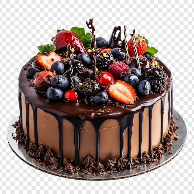 Un délicieux gâteau au chocolat surplombé de baies fraîches