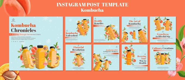 PSD gratuit délicieux messages instagram de kombucha