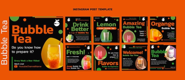 PSD gratuit délicieux messages instagram de thé à bulles