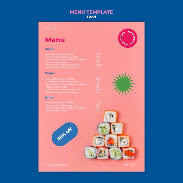 PSD gratuit délicieux modèle de menu de sushi