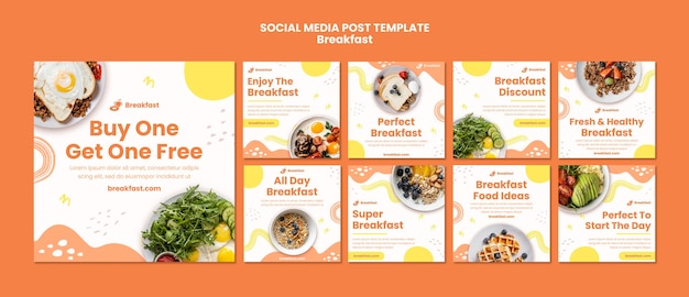 PSD gratuit délicieux petit-déjeuner collection de publications sur les réseaux sociaux