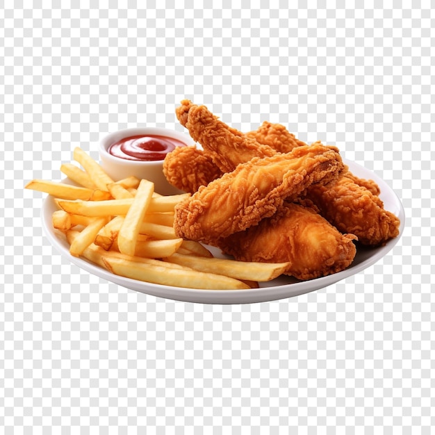 PSD gratuit un délicieux poulet frit avec des frites isolées sur un fond transparent