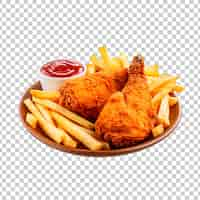 PSD gratuit délicieux poulet frit avec des frites isolées sur un fond transparent