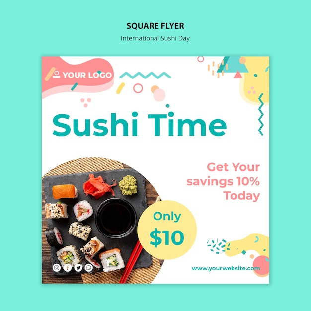 PSD gratuit dépliant carré de la journée internationale du sushi