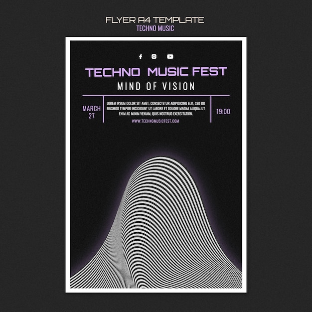 PSD gratuit dépliant du festival de musique techno