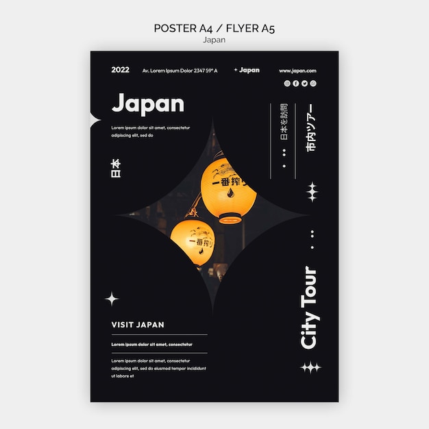 PSD gratuit dépliant vertical avec visite de la ville japonaise