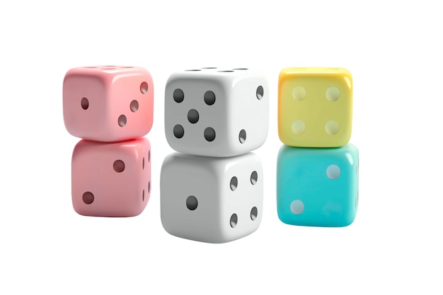 Des dés colorés isolés