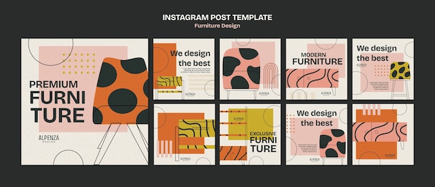 PSD gratuit design de meubles à l'aplatissement posts instagram