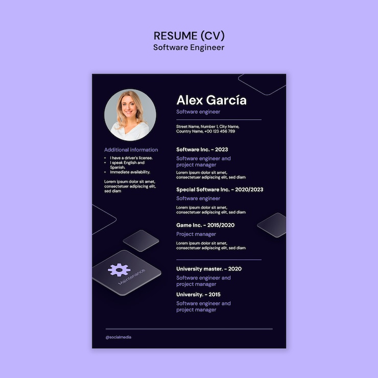 PSD gratuit design de modèle de cv d'ingénieur logiciel