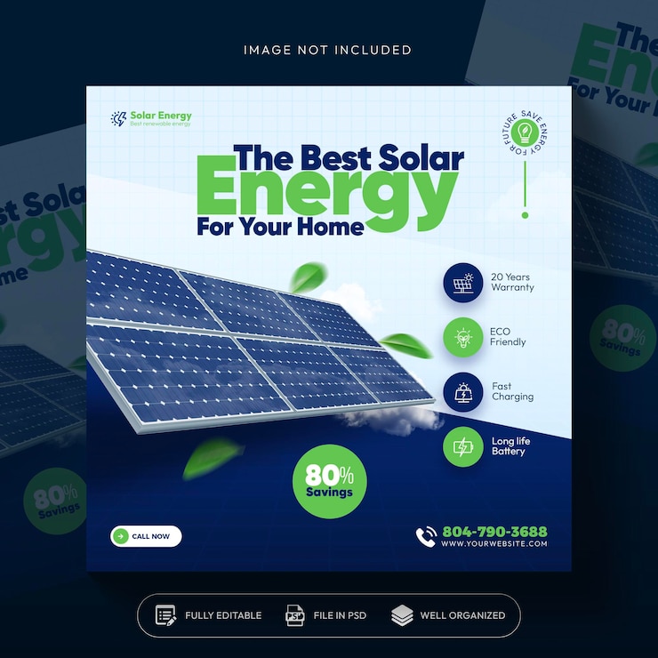 PSD gratuit design de modèle de poste sur les médias sociaux pour l'énergie solaire renouvelable et propre