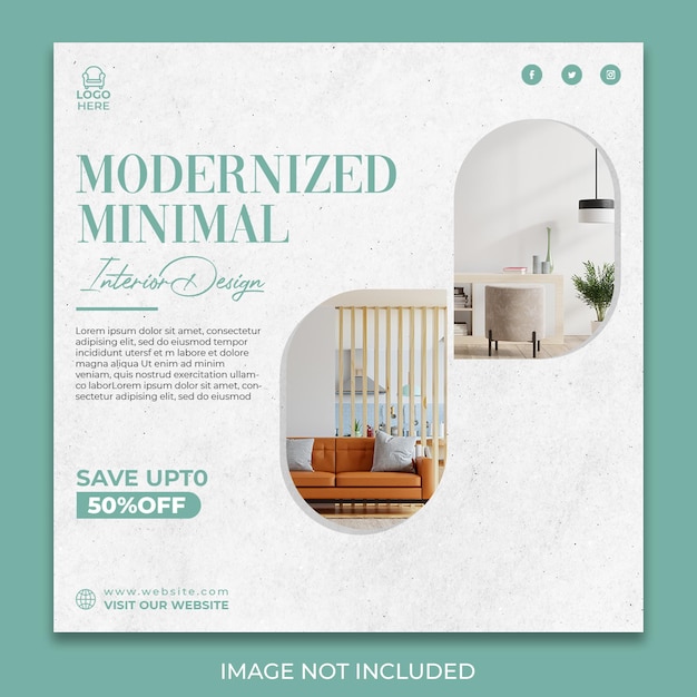 PSD gratuit design de poste instagram intérieur minimal modernisé