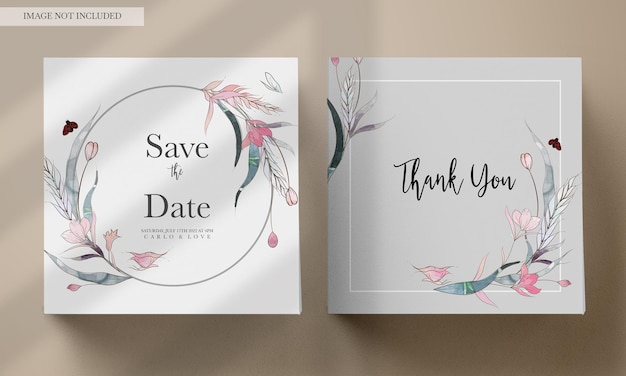 PSD gratuit dessin à la main aquarelle avec carte d'invitation de mariage floral art en ligne