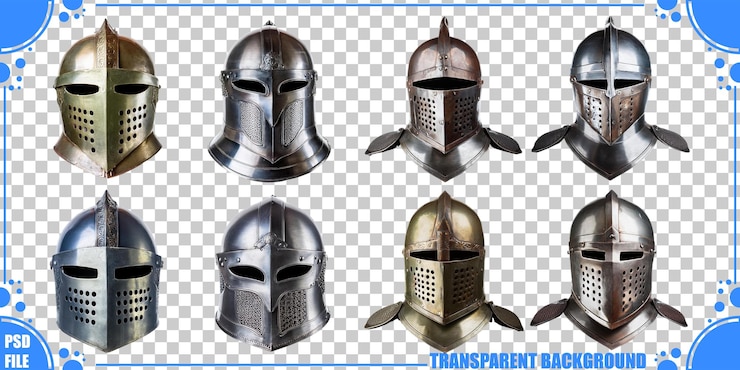 PSD gratuit divers casques de chevalier sur un fond transparent