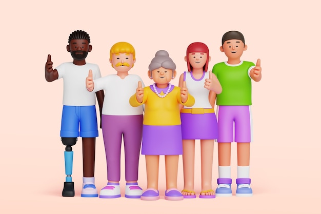 Diverse composition de personnes en 3D