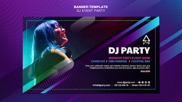 PSD gratuit dj party woman avec bannière de casque