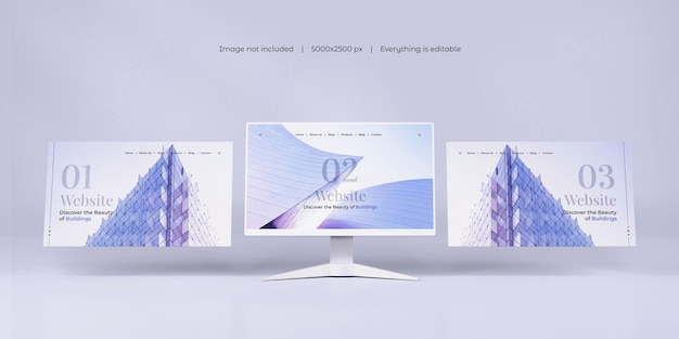 PSD gratuit Écran de bureau avec maquette de présentation de site web isolée