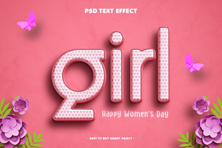 PSD gratuit effet du texte de la journée internationale de la femme