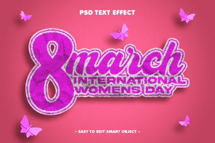 PSD gratuit effet du texte de la journée internationale de la femme