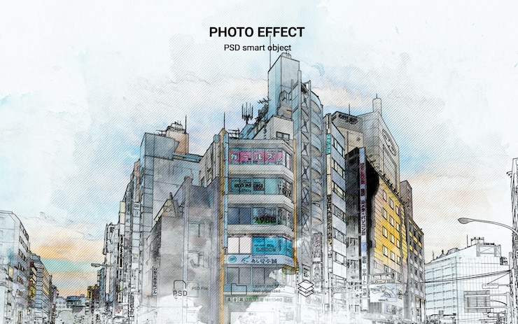 PSD gratuit effet photo d'esquisse urbaine