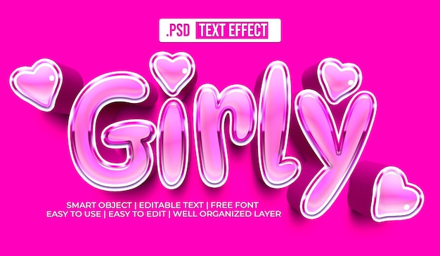 PSD gratuit effet de style de texte girly