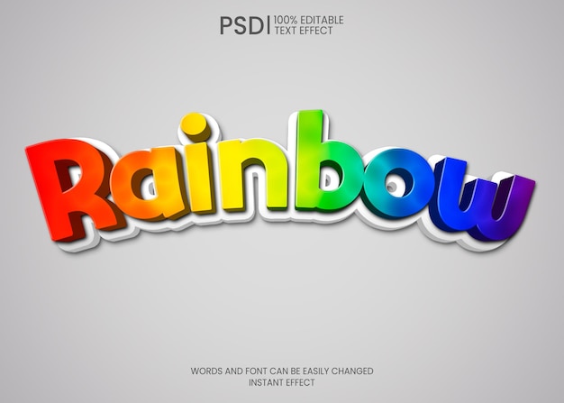 PSD gratuit un effet de texte coloré qui dit arc-en-ciel dessus
