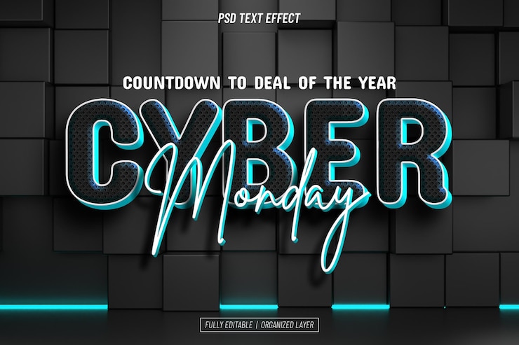 PSD gratuit effet de texte du cyber lundi
