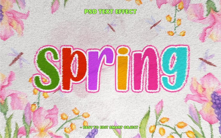 PSD gratuit effet de texte éditable en fleurs de printemps