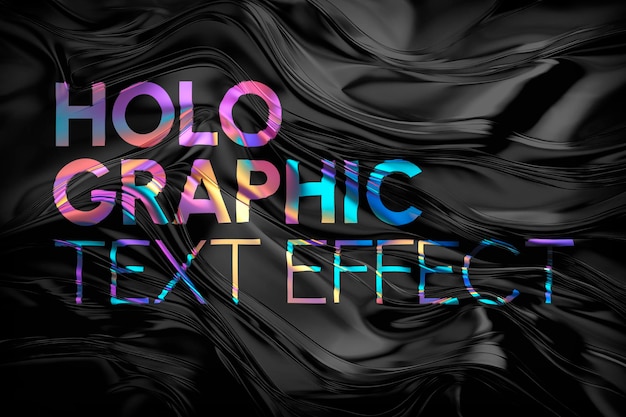 PSD gratuit effet de texte holographique sur un fond noir ondulant