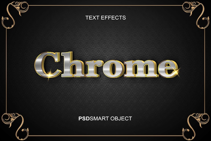PSD gratuit effet de texte modifiable de luxe style de texte 3d or chrome
