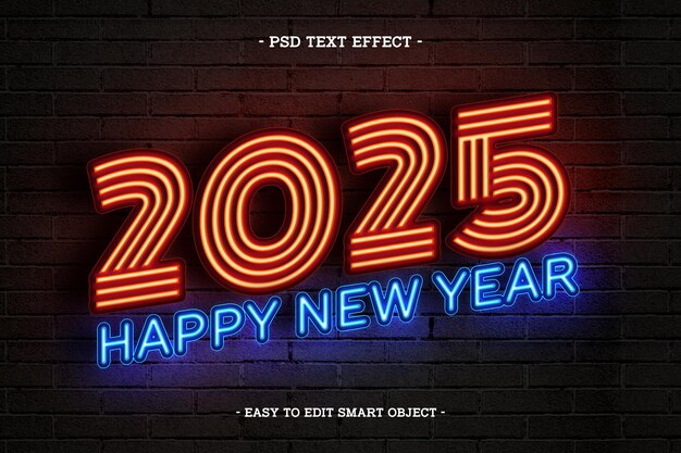 Effet de texte modifiable pour le nouvel an 2025 de style néon