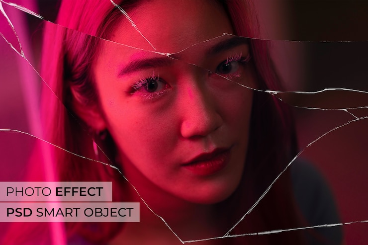 PSD gratuit effet de verre brisé sur portrait de femme