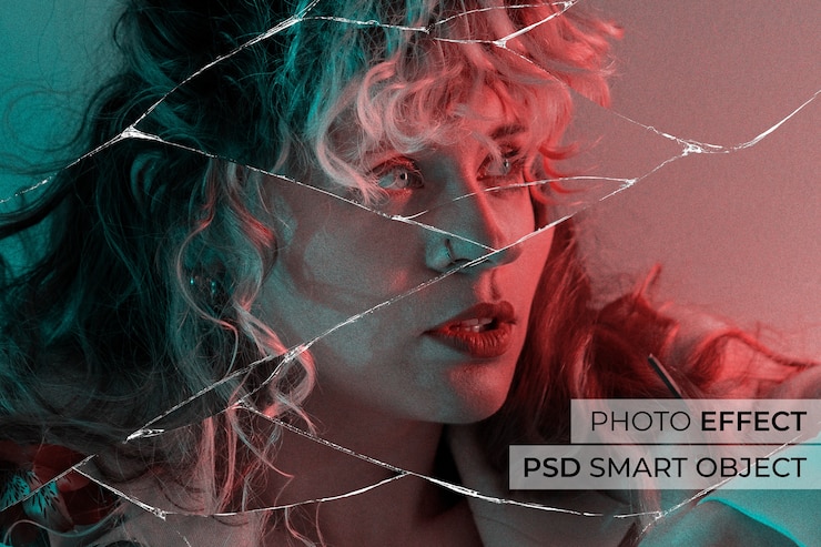 PSD gratuit effet de verre brisé sur portrait de femme