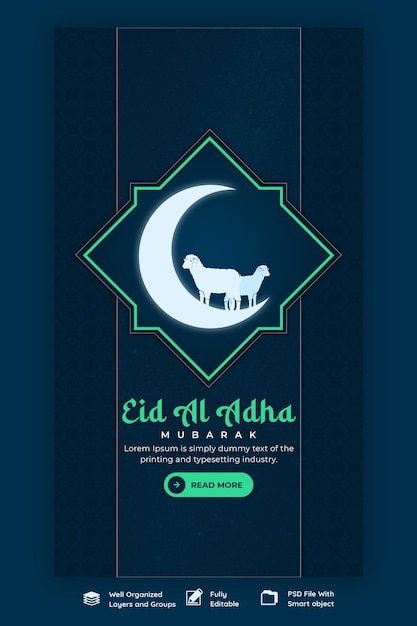 PSD gratuit eid al adha mubarak festival islamique modèle d'histoire instagram et facebook